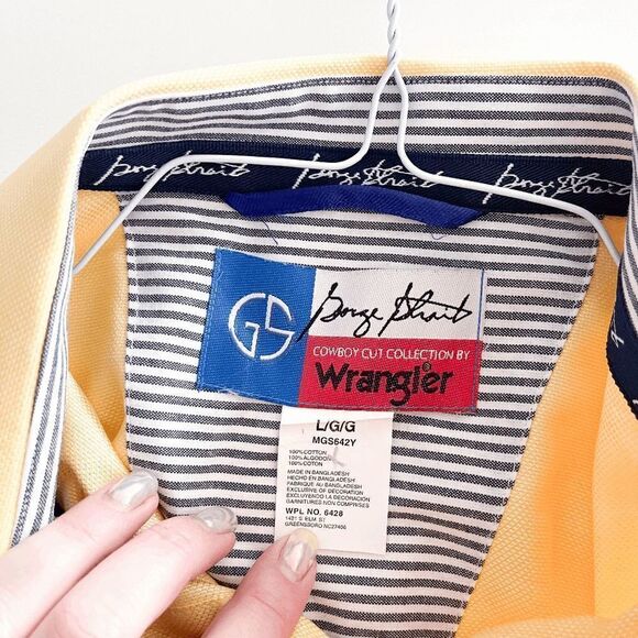 George Strait Wrangler Cowboy Cut Collection Long Sleeve Button Shirt Yellow L - Picture 4 of 7